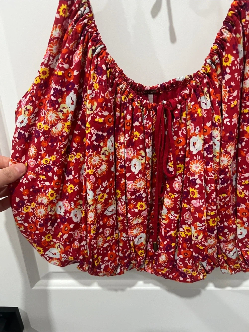 Free People Daisy Babe Red Floral Bubble Crop‎ Top Size Small